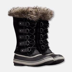 SOREL Joan Of Arctic Blk Quarry Suede Leather Fur Waterproof Winter Snow Boot 10